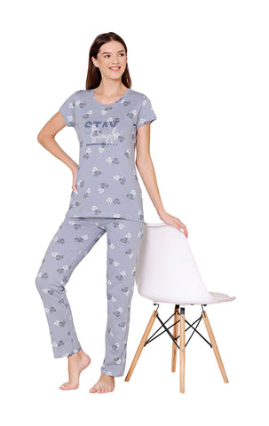 Bodycare Womens Combed Cotton Printed Tshirt & Pyjama Set-BSLS12011