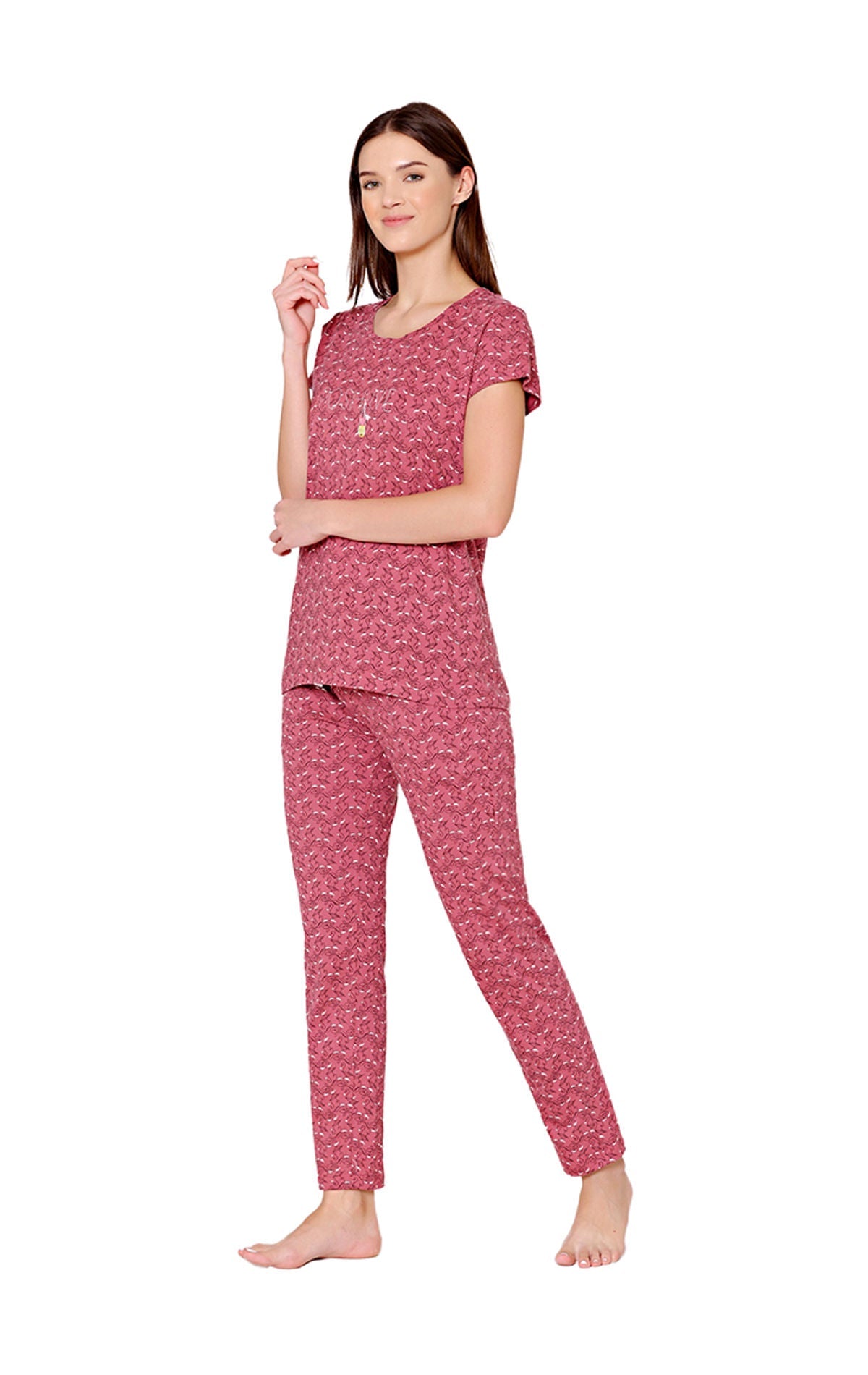 Bodycare Womens Combed Cotton Printed Tshirt & Pyjama Set-BSLS12012