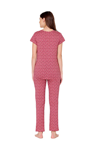 Bodycare Womens Combed Cotton Printed Tshirt & Pyjama Set-BSLS12012