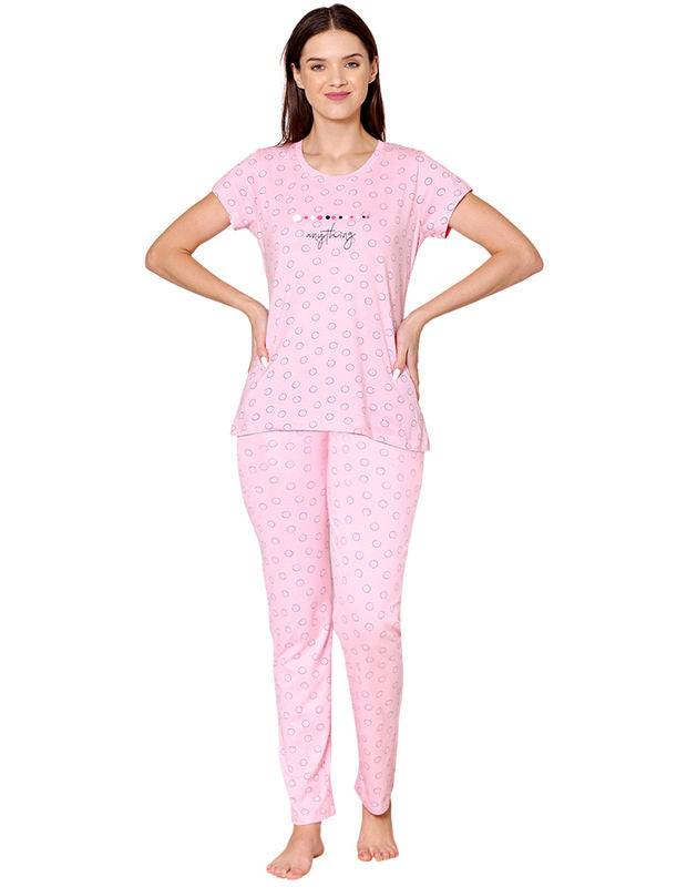 Bodycare Womens Combed Cotton Printed Tshirt & Pyjama Set-BSLS12013