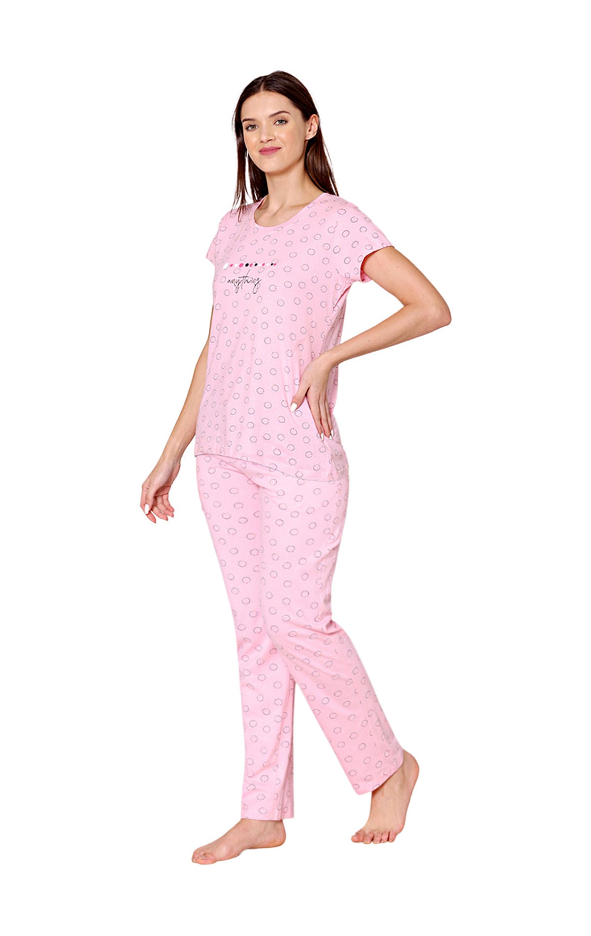 Bodycare Womens Combed Cotton Printed Tshirt & Pyjama Set-BSLS12013