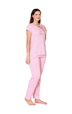 Bodycare Womens Combed Cotton Printed Tshirt & Pyjama Set-BSLS12013