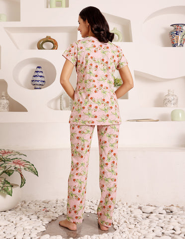 Pink Cotton Nightsuit for Women by Bodycare – Printed T-Shirt & Pyjama Set-BSLS12027