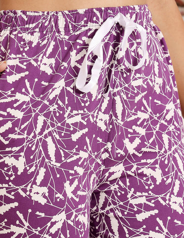Violet Cotton Nightsuit for Women by Bodycare – Printed T-Shirt & Pyjama Set-BSLS12030
