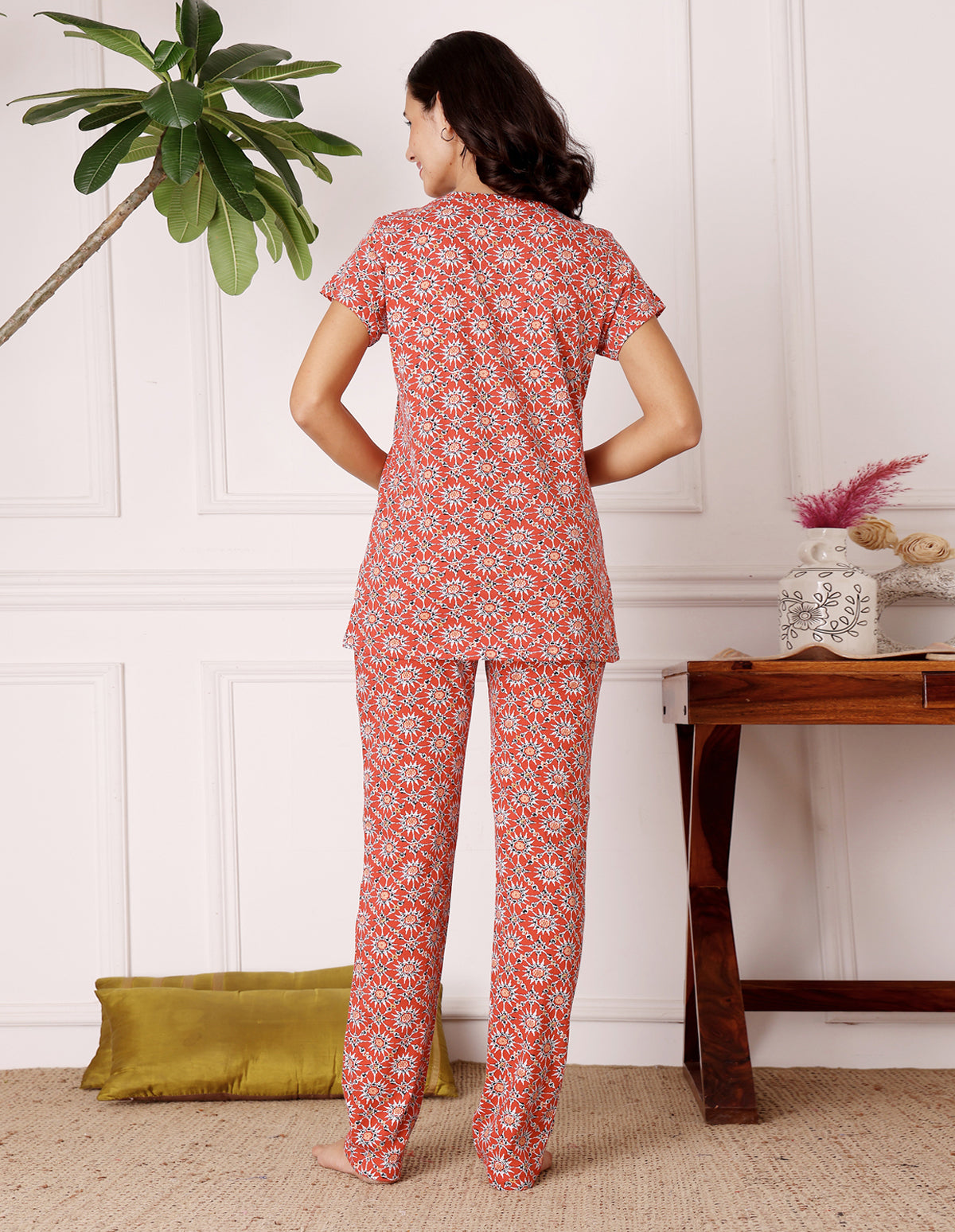 Orange Cotton Nightsuit for Women by Bodycare – Printed T-Shirt & Pyjama Set-BSLS12031