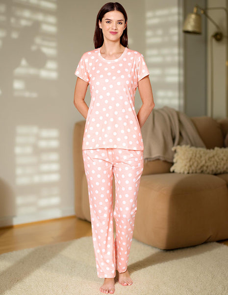 Bodycare Womens Spandex Polka Dot Tshirt & Pyjama Set BSLS13003
