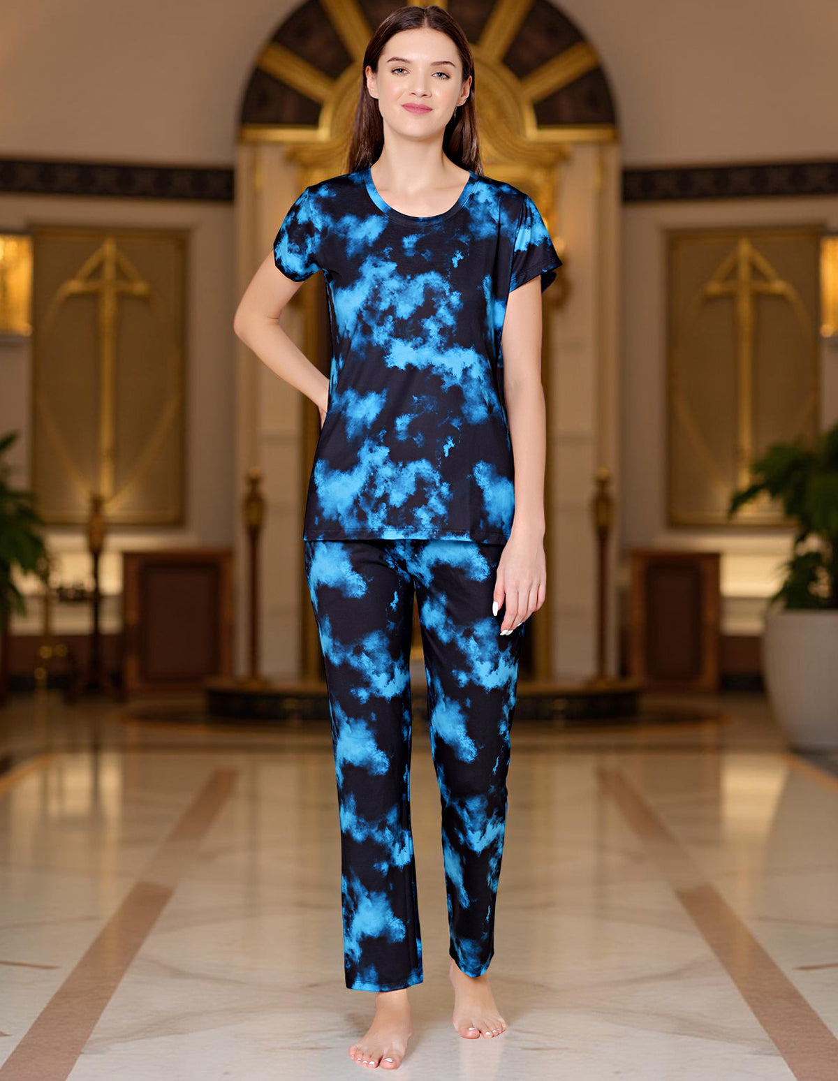 Bodycare Womens Spandex Digital Printed Tshirt & Pyjama Set BSLS13004