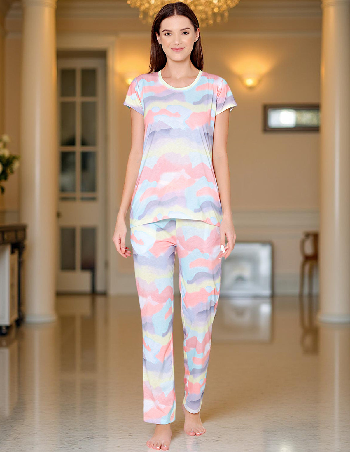 Bodycare Womens Spandex Digital Printed Tshirt & Pyjama Set BSLS13005