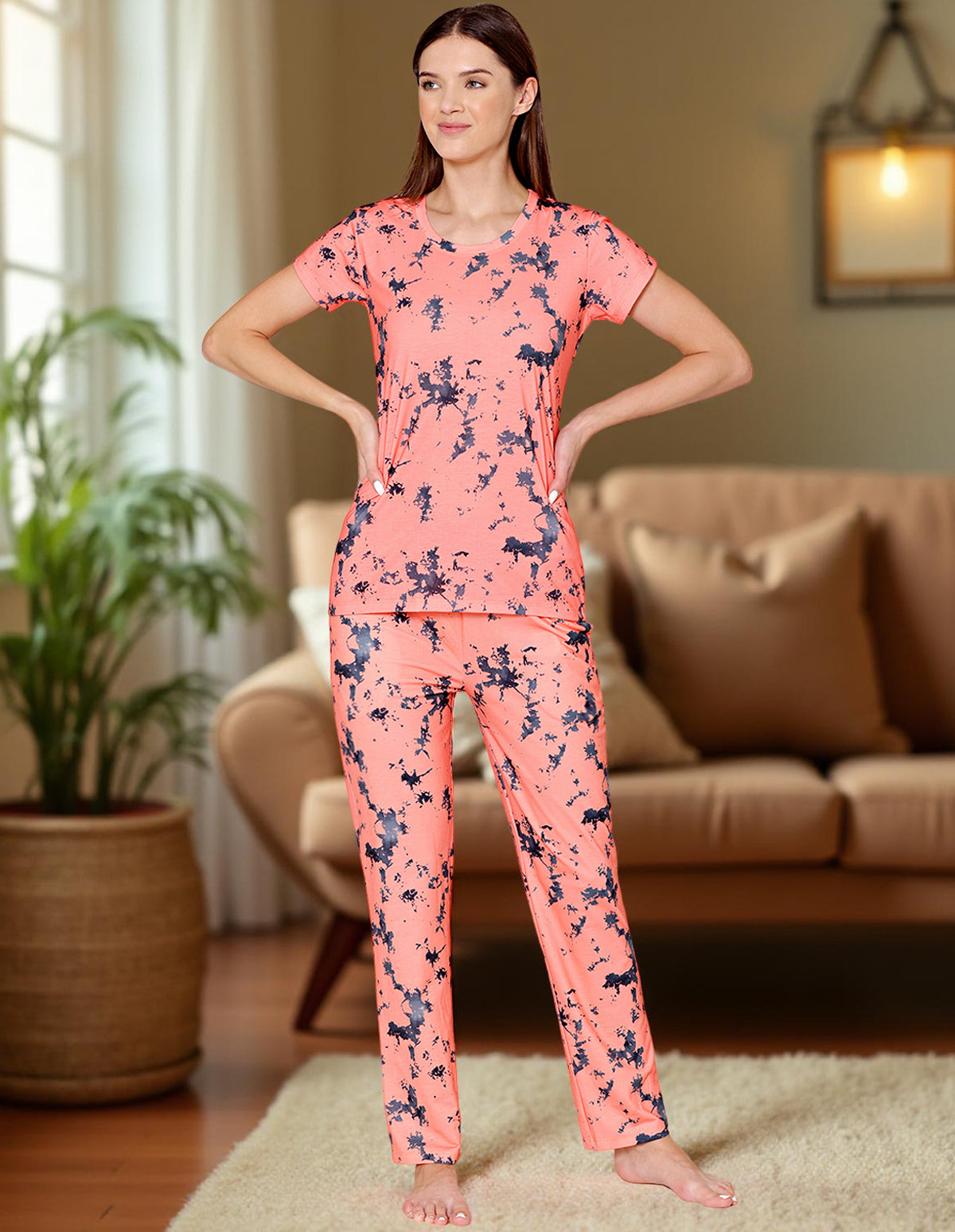 Bodycare Womens Spandex Digital Printed Tshirt & Pyjama Set BSLS13006