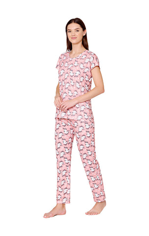 Bodycare Womens Spandex Digital Printed Tshirt & Pyjama Set BSLS13008