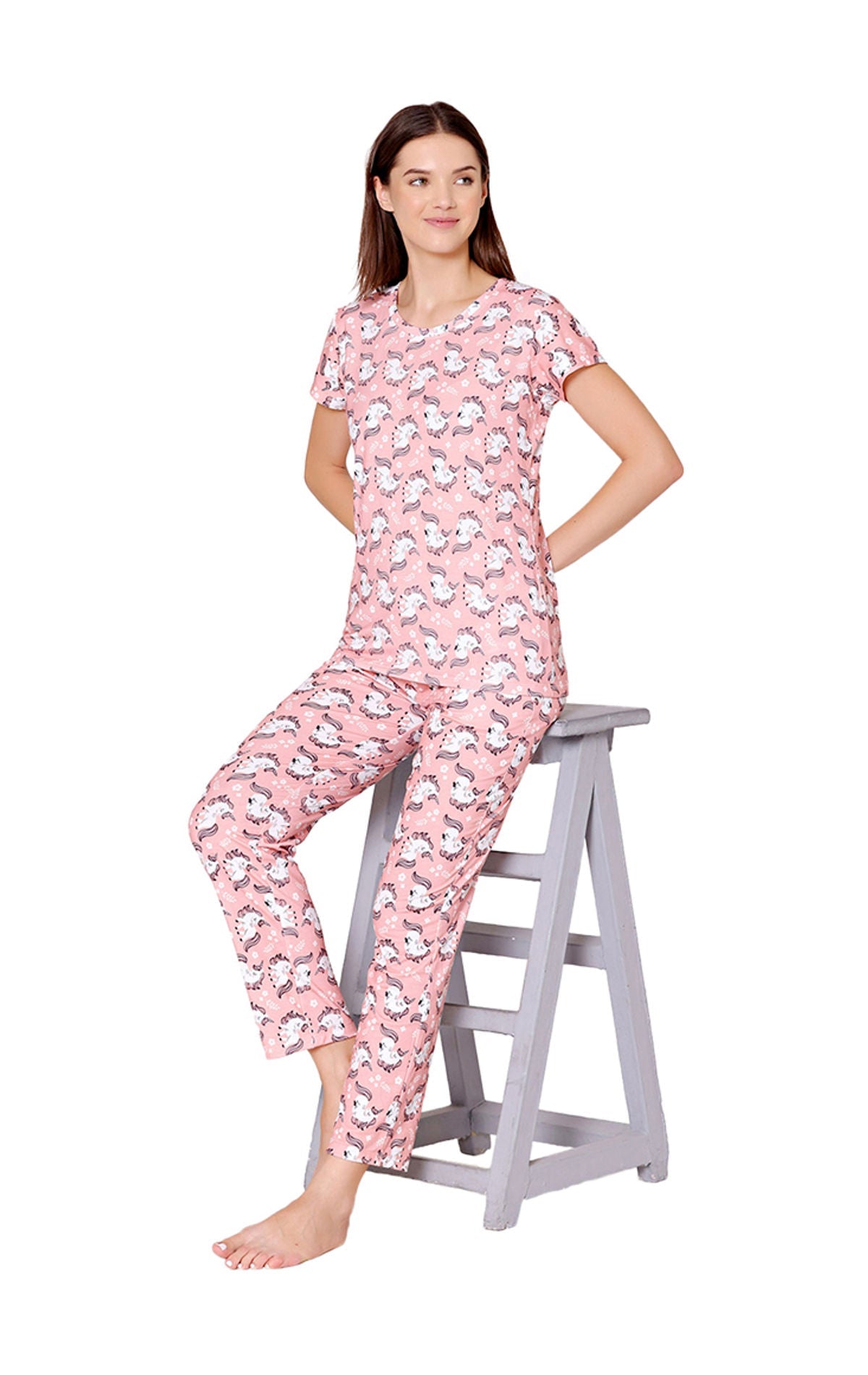 Bodycare Womens Spandex Digital Printed Tshirt & Pyjama Set BSLS13008