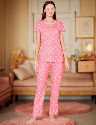 Bodycare Womens Spandex Digital Printed Tshirt & Pyjama Set BSLS13010