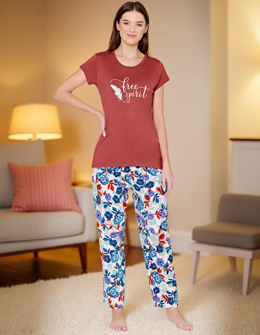 Bodycare Womens Modal Spandex Printed Tshirt & Pyjama Set BSLS14001