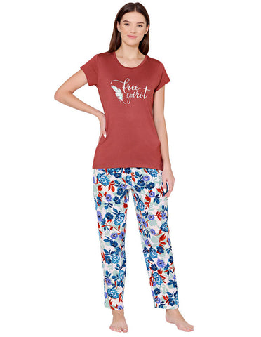 Bodycare Womens Modal Spandex Printed Tshirt & Pyjama Set BSLS14001