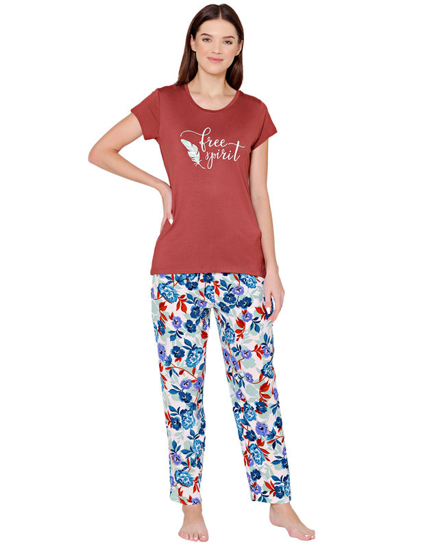 Bodycare Womens Modal Spandex Printed Tshirt & Pyjama Set BSLS14001