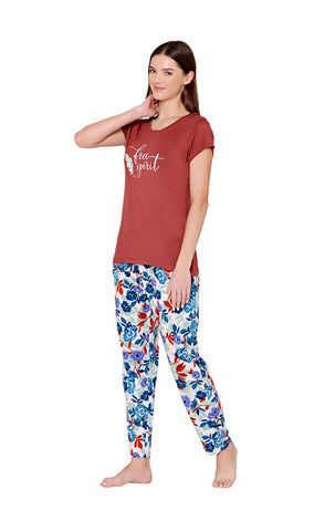 Bodycare Womens Modal Spandex Printed Tshirt & Pyjama Set BSLS14001