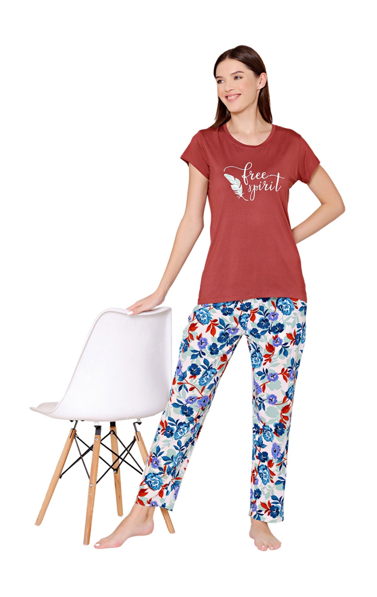 Bodycare Womens Modal Spandex Printed Tshirt & Pyjama Set BSLS14001