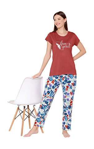 Bodycare Womens Modal Spandex Printed Tshirt & Pyjama Set BSLS14001