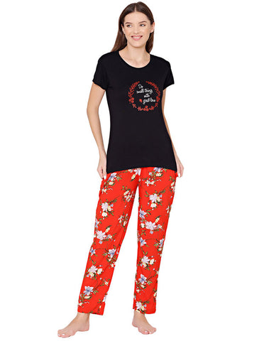 Bodycare Womens Modal Spandex Printed Tshirt & Pyjama Set BSLS14003