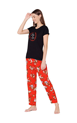 Bodycare Womens Modal Spandex Printed Tshirt & Pyjama Set BSLS14003