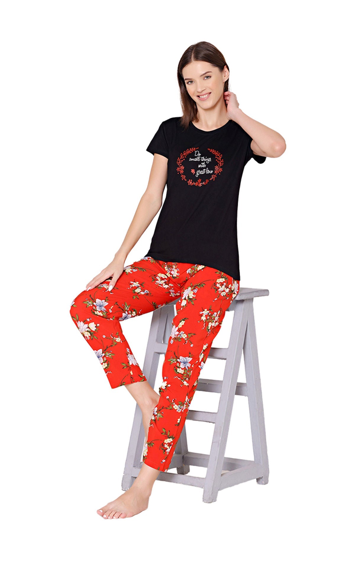 Bodycare Womens Modal Spandex Printed Tshirt & Pyjama Set BSLS14003