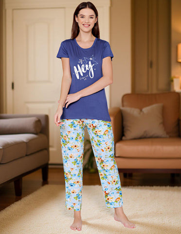 Bodycare Womens Modal Spandex Printed Tshirt & Pyjama Set BSLS14004