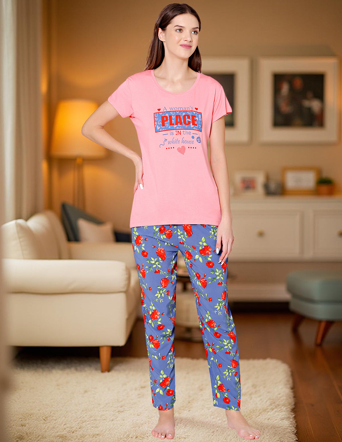 Bodycare Womens Modal Spandex Printed Tshirt & Pyjama Set BSLS14005