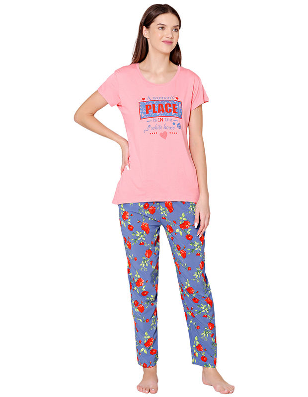 Bodycare Womens Modal Spandex Printed Tshirt & Pyjama Set BSLS14005