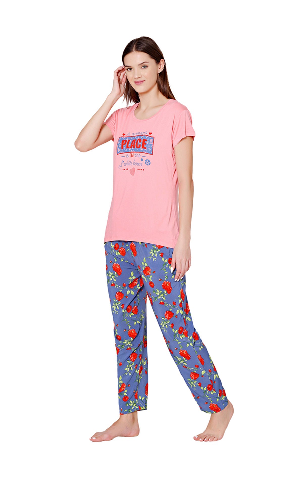 Bodycare Womens Modal Spandex Printed Tshirt & Pyjama Set BSLS14005