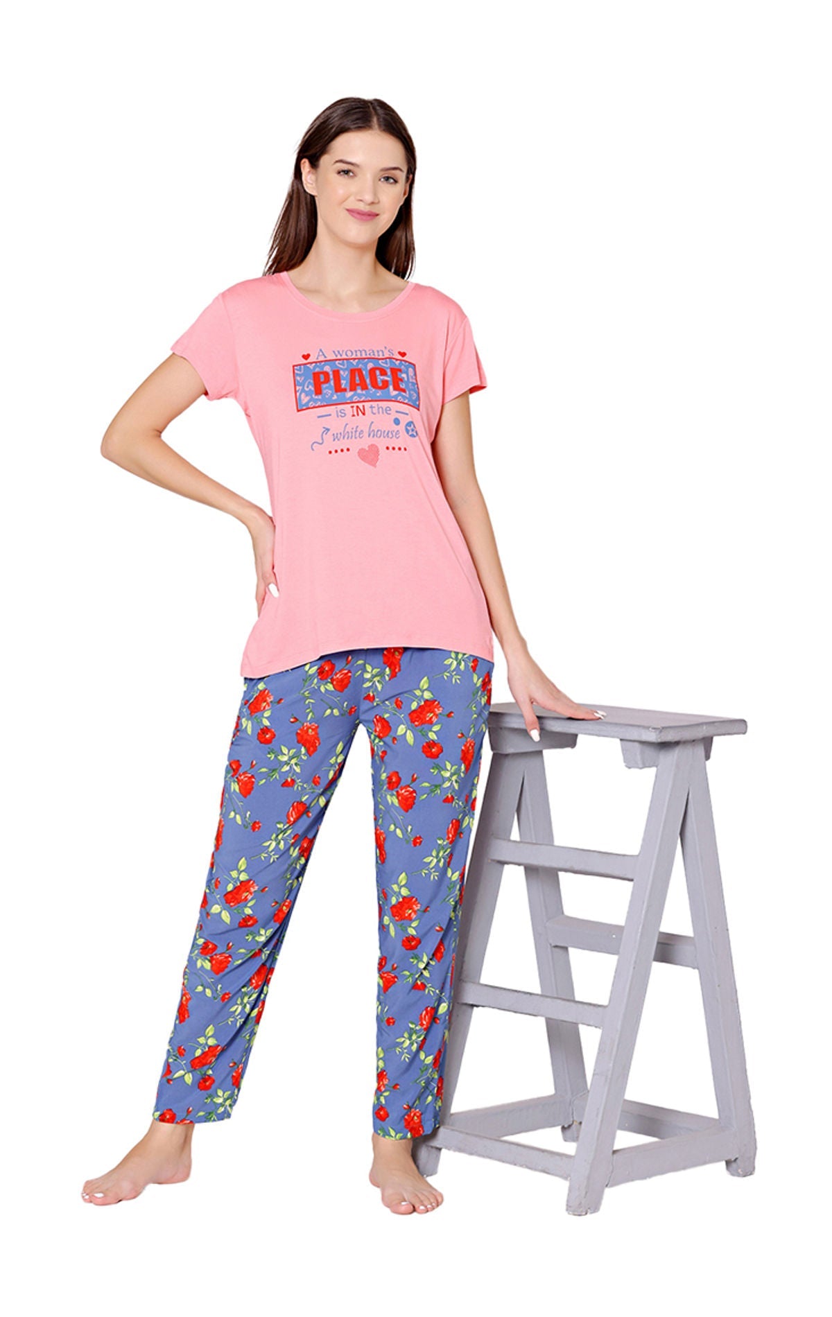 Bodycare Womens Modal Spandex Printed Tshirt & Pyjama Set BSLS14005