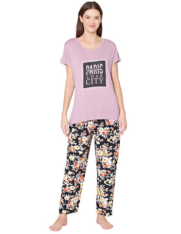 Bodycare Womens Modal Spandex Printed Tshirt & Pyjama Set BSLS14006