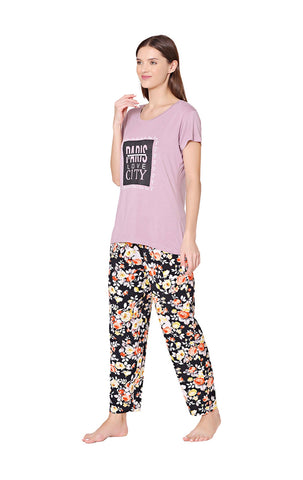 Bodycare Womens Modal Spandex Printed Tshirt & Pyjama Set BSLS14006