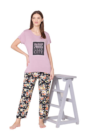 Bodycare Womens Modal Spandex Printed Tshirt & Pyjama Set BSLS14006