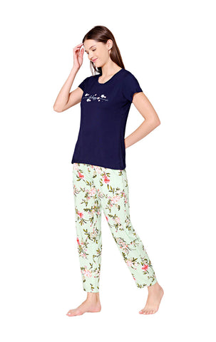 Bodycare Womens Modal Spandex Printed Tshirt & Pyjama Set BSLS14007