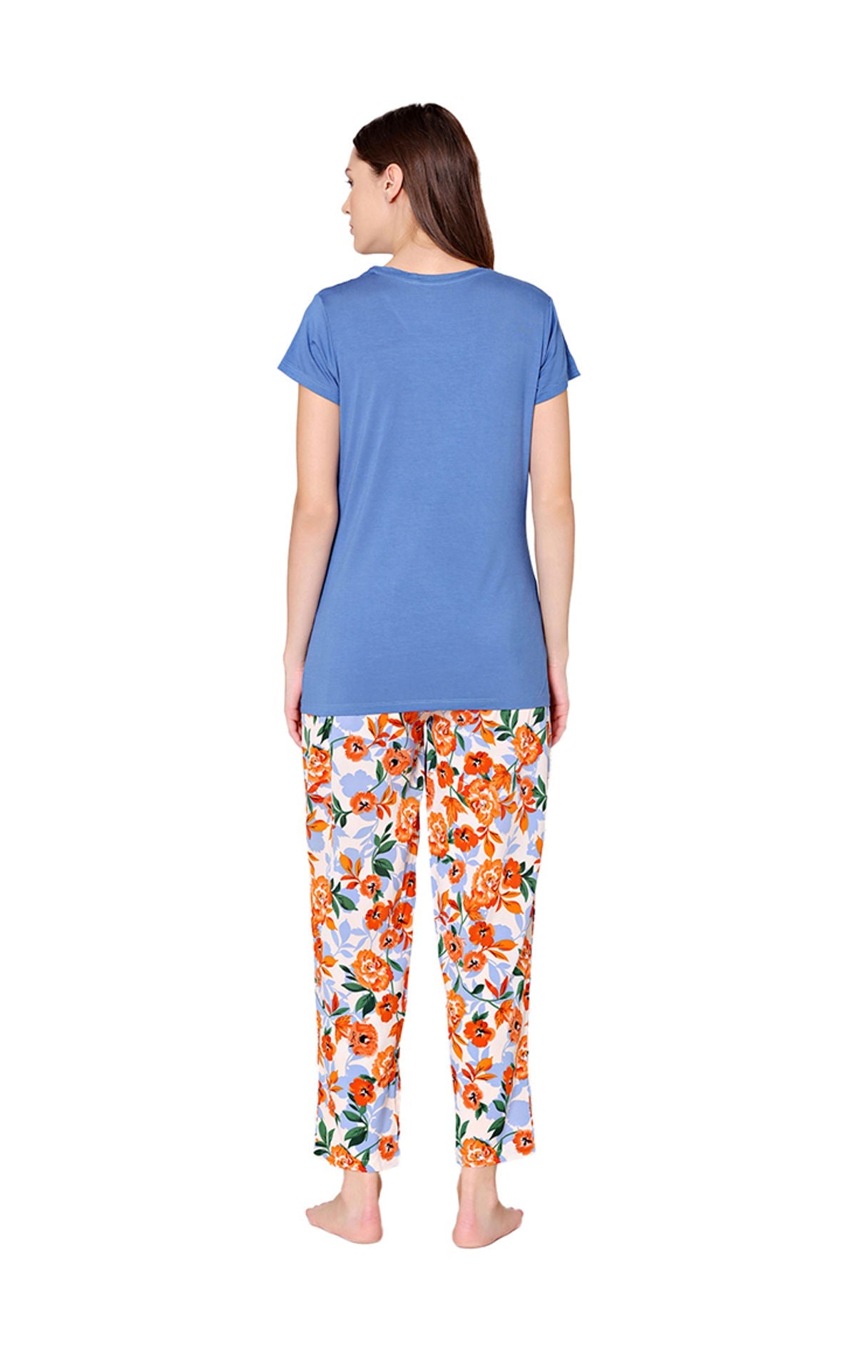 Bodycare Womens Modal Spandex Cyan Printed Tshirt & Pyjama Set BSLS14008