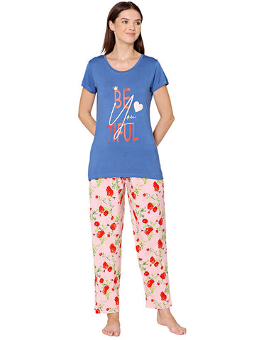 Bodycare Womens Modal Spandex Printed Tshirt & Pyjama Set BSLS14010