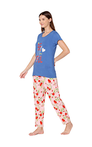 Bodycare Womens Modal Spandex Printed Tshirt & Pyjama Set BSLS14010