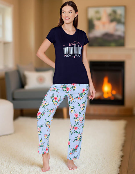 Bodycare Womens Modal Spandex Printed Tshirt & Pyjama Set BSLS14011