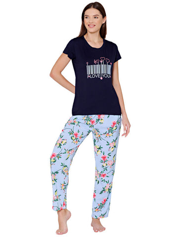 Bodycare Womens Modal Spandex Printed Tshirt & Pyjama Set BSLS14011