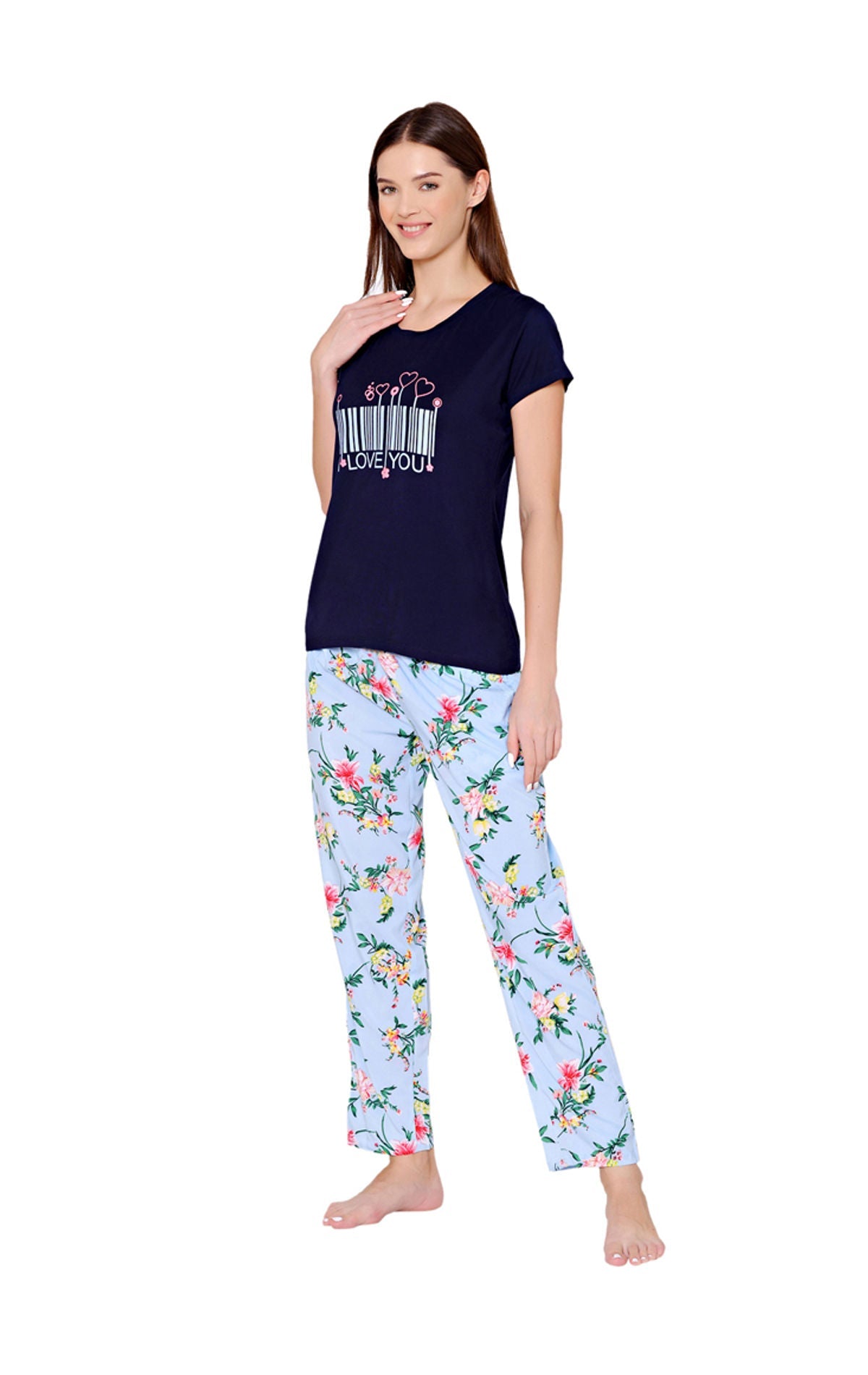 Bodycare Womens Modal Spandex Printed Tshirt & Pyjama Set BSLS14011