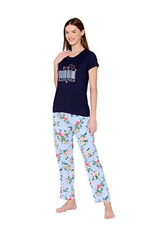 Bodycare Womens Modal Spandex Printed Tshirt & Pyjama Set BSLS14011