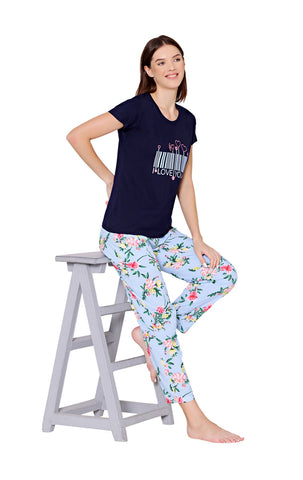 Bodycare Womens Modal Spandex Printed Tshirt & Pyjama Set BSLS14011