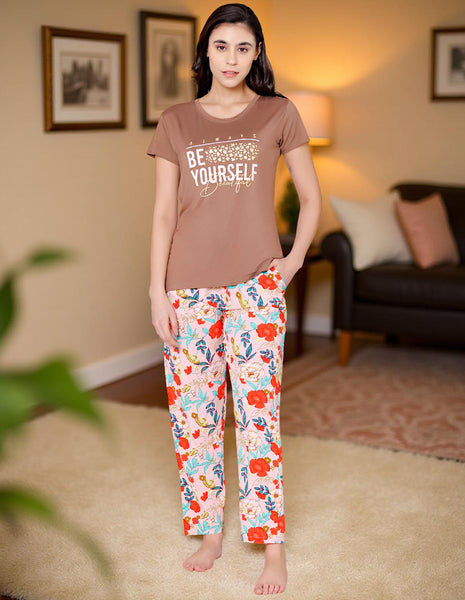 Bodycare Womens Modal Spandex Printed Tshirt & Pyjama Set BSLS14012