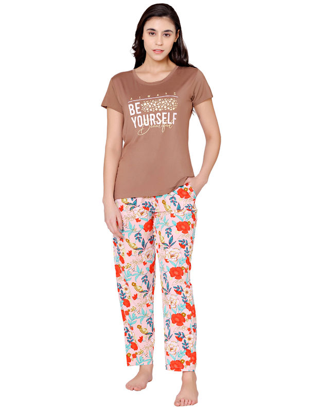 Bodycare Womens Modal Spandex Printed Tshirt & Pyjama Set BSLS14012