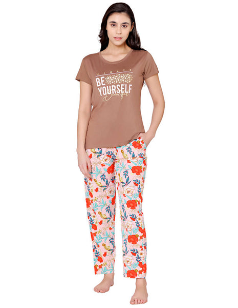 Bodycare Womens Modal Spandex Printed Tshirt & Pyjama Set BSLS14012