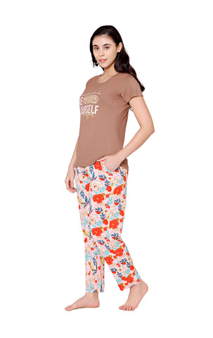 Bodycare Womens Modal Spandex Printed Tshirt & Pyjama Set BSLS14012