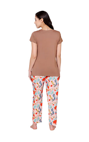 Bodycare Womens Modal Spandex Printed Tshirt & Pyjama Set BSLS14012