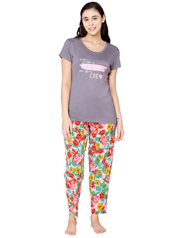 Bodycare Womens Modal Spandex Printed Tshirt & Pyjama Set BSLS14013