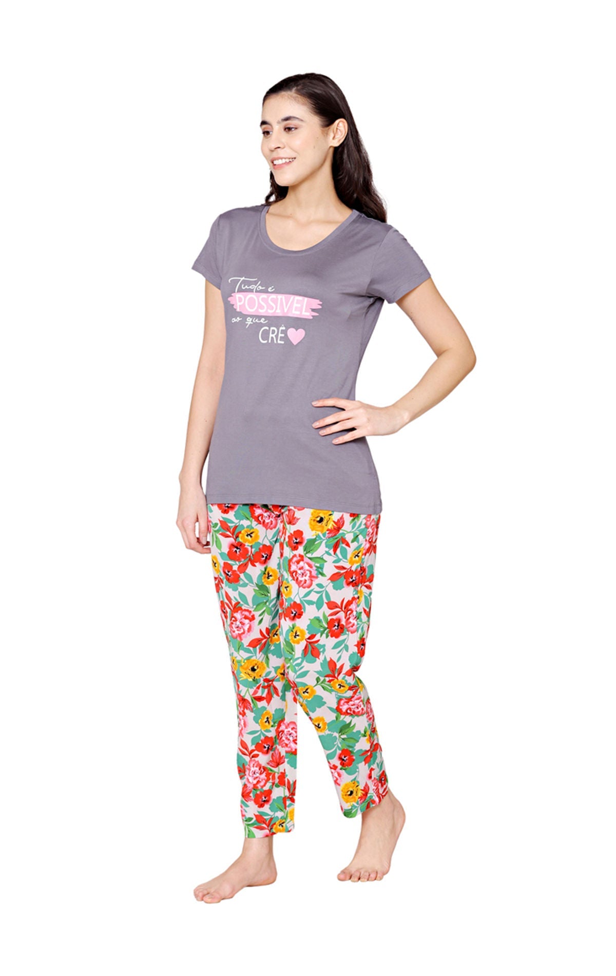 Bodycare Womens Modal Spandex Printed Tshirt & Pyjama Set BSLS14013