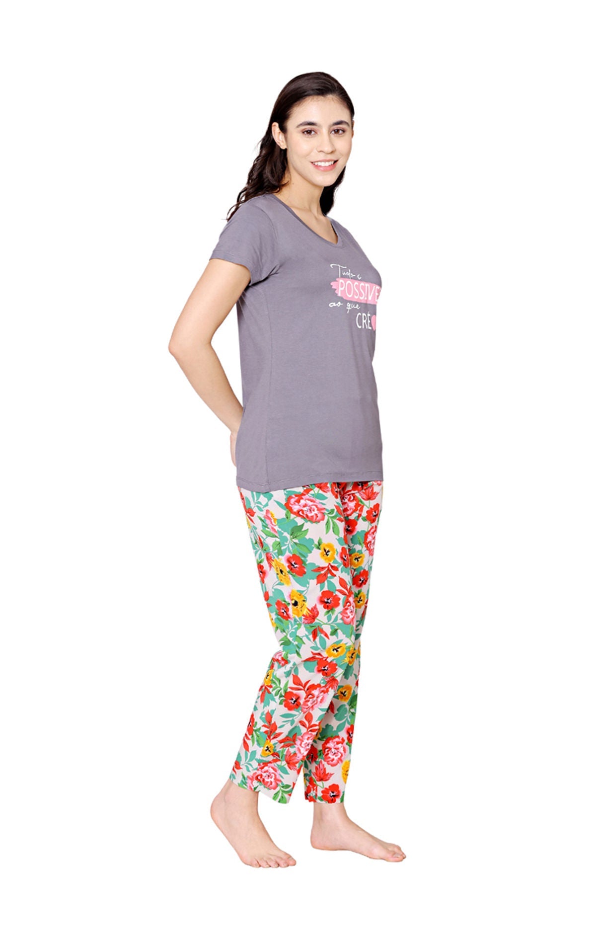 Bodycare Womens Modal Spandex Printed Tshirt & Pyjama Set BSLS14013